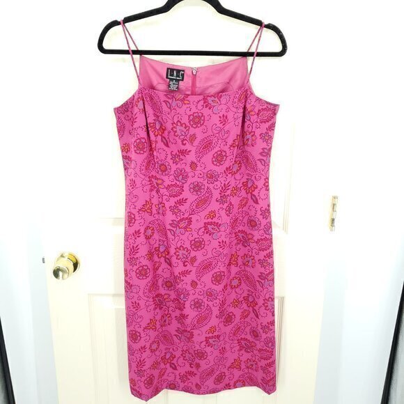 VTG 90s/early 2000s INC Silk Straight Neck Mini Sheath Dress 6 Pink Paisley - Picture 1 of 16